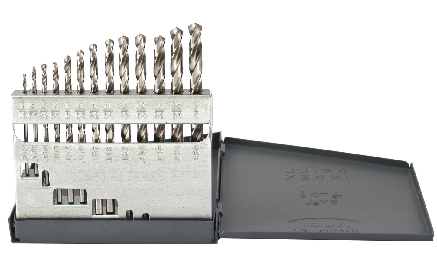 DRILLCO DRL200B13 - 13PC DRILL BIT SET BRIGHT 1/16-1/4 BY 64ths