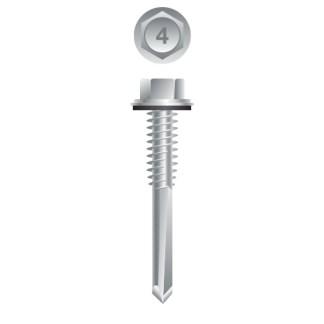 12-24 x 1-1/4 Unslotted Indented Hex Washer Head Self-Drilling Screw with Bonded Neo-EPDM Washer 410 Stainless Steel Passivated and Waxed
