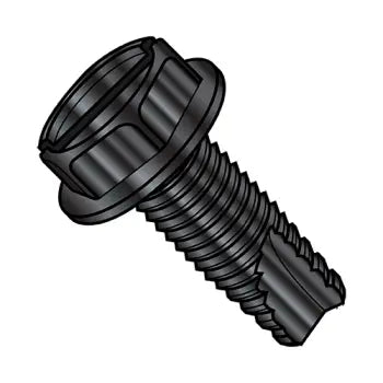 JFAST 14243SWB - 1/4-20X1 1/2  Slotted Indent Hex Washer Thread Cutting Screw Type 23 Full Thread Black Oxide, Case Quantity: 
1,250