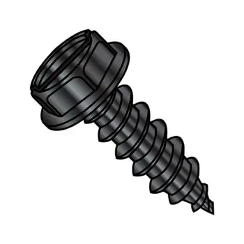 JFAST 0806ABSWB - 8-18X3/8  Slotted Indented Hex Washer Self Tapping Screw Type A B Fully Threaded Black Oxi, Case Quantity: 
10,000