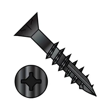 JFAST 0818DXF17DB - 8-11X1 1/8  Square Phil Drive Flat w/Nibs Deep Thread Wood Screw 2/3 Thread 17point Black Ox, Case Quantity: 
8,000