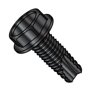 6-32 x 7/8 Unslotted Indented Hex Washer Thread Cutting Screw Type 23 Fully Threaded Black Ox