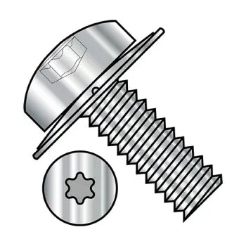 6-32 x 1/2 Six Lobe Pan Head Square Cone 410 Stainless Sems Fully Threaded 18-8 Stainless Steel