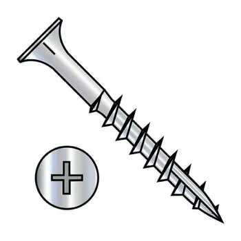 JFAST 0816DPF17 - 8X1  Phillips Flat Head w/Nibs Deep Thread Wood Screw Type 17 Point 2/3 Thrd ZincBake, Case Quantity: 
10,500