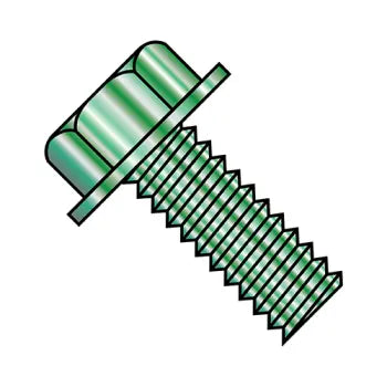 JFAST 1108MWG - 10-32X1/2  Unslotted Indented Hex Washer Head Machine Screw Fully Threaded Zinc and Green, Case Quantity: 
7,000