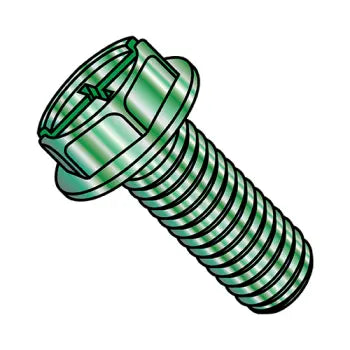 JFAST 1104MCWG - 10-32X1/4  Combo (Slot/Phillips) Indent Hexwasher Machine Screw Full Thread Zinc and Green, Case Quantity: 
9,000