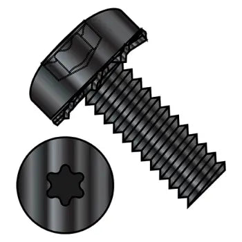 JFAST 0604ETPBZ - 6-32X1/4  Six Lobe Pan Head External Tooth Sems Machine Screw Full Thread Black Zinc Bake, Case Quantity: 
10,000