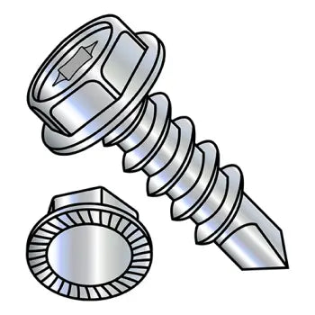 JFAST 1216KTWS - 12-14X1  6 Lobe Indented Hex Washer Serrated Self Drilling Screw Full Thread Zinc Bake, Case Quantity: 
2,000