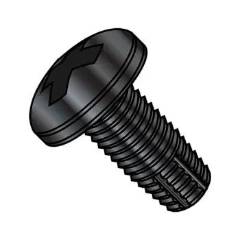6-32 x 1/2 Phillips Pan Head Thread Cutting Screw Type F Fully Threaded Black Zinc Plated