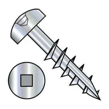 7-12 x 1-1/2  Square Drive Pan Head Deep Thread Screw Type 17 2/3 Thread Zinc Plated