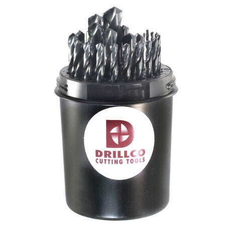 High Speed Steel Jobber Length Drill - 118 Conventional Point/Straight Shank/Black Oxide/Fractional/Import (Drillco 100SE Series)/Drill Sets