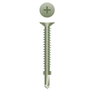 8-18 x 2-1/4 Phillips Wafer Head with Nibs and Wings Self-Drilling Fiber Board Screw Green