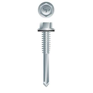 12-24 x 1-1/2 Unslotted Indented Hex Washer Head with Bonded Washer Self-Drilling Screw Zinc Plated
