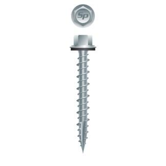 10-14 x 2-1/2 Unslotted Indented High Hex Washer Head with Shoulder and 304 Stainless Steel Bonded Washer Pole Grip Screw Hi-Low Thread Type 17 Strong Shield Coated