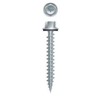9-15 x 3 Unslotted Indented High Hex Washer Head with Shoulder and 304 Stainless Steel Bonded Washer Pole Grip Screw Hi-Low Thread Type S Strong Shield Coated