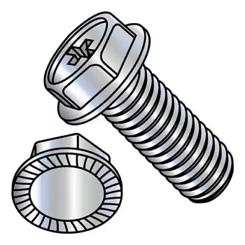 JFAST 1208MPWS - 12-24X1/2  Phillips Indented Hex Washer Head Serrated Machine Screw Fully Threaded Zinc, Case Quantity: 
5,000