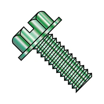 JFAST 0604MSWG - 6-32X1/4  Slotted Indented Hex Washer Head Machine Screw Fully Threaded Zinc and Green, Case Quantity: 
10,000