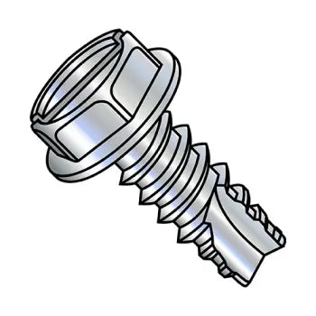 6-20 x 5/16 Slotted Indented Hex Washer Thread Cutting Screw Type 25 Fully Threadeded Zinc Plated