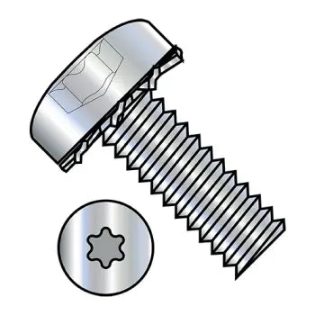 6-32 x 1/2 Six Lobe Pan Head External Tooth Sems Machine Screw Fully Threaded Zinc Plated