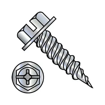 JFAST 1016PCW - 10-12X1  Combo (slot/phil) Ind Hexwasher 1/4" Across Flats F/T Self Piercing Screw Zinc, Case Quantity: 
3,000