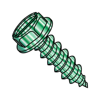 JFAST 0806ABSWG - 8-18X3/8  Slot Indented Hex Washer Self Tapping Screw Type A B Full Thread Zinc Bake Green, Case Quantity: 
10,000