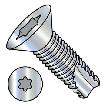6-32 x 1/2 Six Lobe Flat Head Thread Cutting Screw Type 23 Fully Threaded Zinc Plated