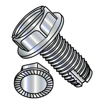 JFAST 10061SWS - 10-24X3/8  Slot Indent Hex Washer Serrated Thread Cutting Screw Type 1 Full Thread ZincBake, Case Quantity: 
8,000